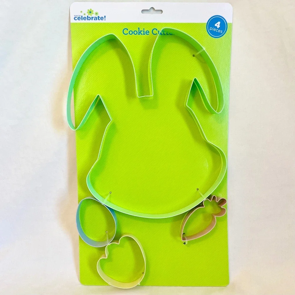 Way to Celebrate Easter Cookie Cutter Set 4pc Bunny Carrot Egg Paw Pastel Metal